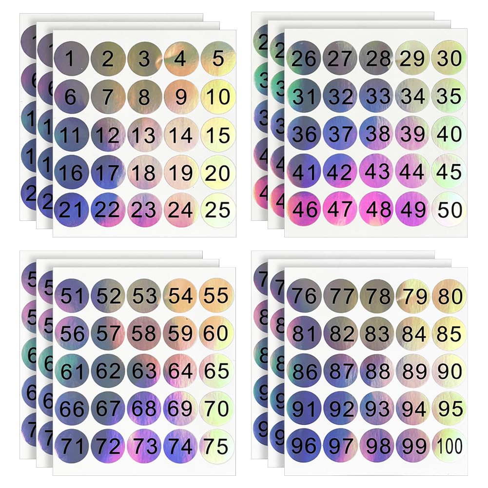 Hugede Colorful 300 Pcs 20 Mm 1 To 100 Round Number Labels Self Adhesive Number Sticker Decals Storage Organizing Stickers Dot Numbering Inventory Marking Numbering Stickers For Boxes Bins Toolbox