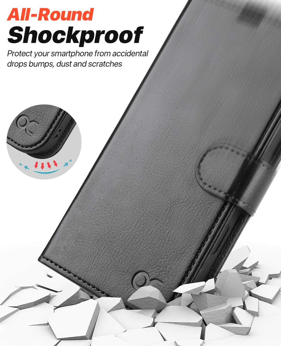 OCASE Kompatibel für iPhone 16 Pro Max Hülle (2in1) Leder Stoßfestes Case, Abnehmbare magnetische, Mit Handschlaufe, Kabelloses Laden, Kartenfach, Standfunktion, Handyhülle RFID Schutzhülle Schwarz