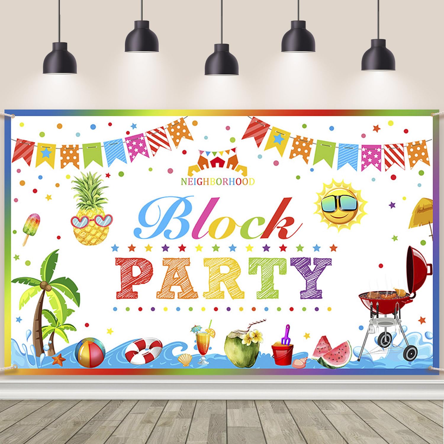 AIBIIN Neighborhood Block Party Backdrop for Kids Summer Neighbor Family Open House BBQ Picnic Beach Pool Birthday Baby Shower Party Decorations