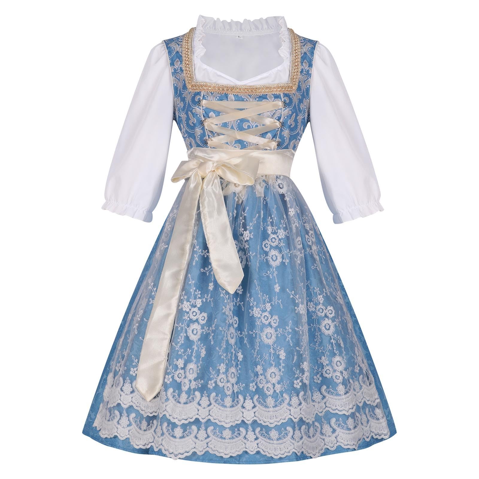 Dirndl Schürze Lang Gothic-T-Shirt-Kleid Für Frauen Weinrot Trachtenkleid Mit Dirndlbluse Trachtenrock Kleid 3 Teilig Fürs Oktoberfest
