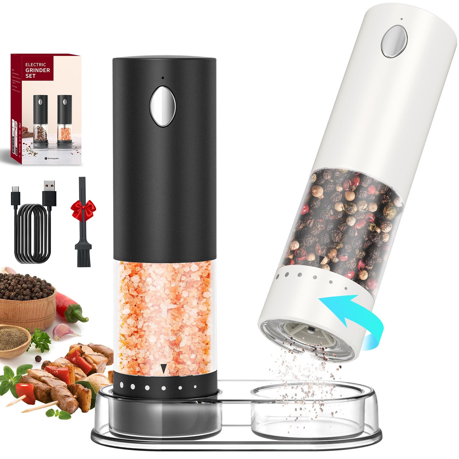 Macina Sale E Pepe Elettrico Ricaricabile USB - Acciaio Inox - 6 Livelli Di Macinatura Con Luce LED - Grande Capacità 66g - 4