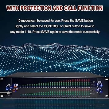 31-Band Digital Equalizer Eq with Led Spectrum Display, 10 Preset Effects, Independent Low-frequency/mid-frequency/high-frequency Adjustment, Suitable for Recording Studios(EQ-777S)