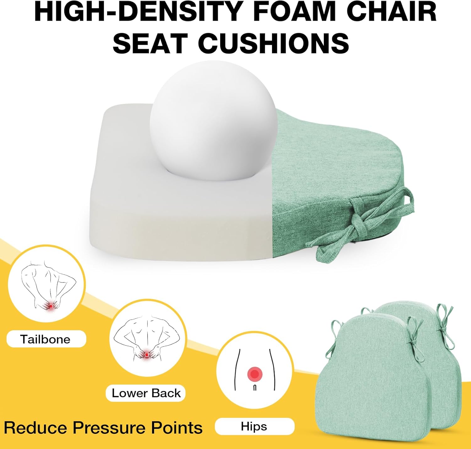 Chair Cushions for Dining Chairs Set of 4, High-Resilience Thick Seat Cushion for Kitchen, Outdoor, Office, Indoor, Non Slip Seat Pads with Washable Cover, Ties, 17"x16"x2", Green