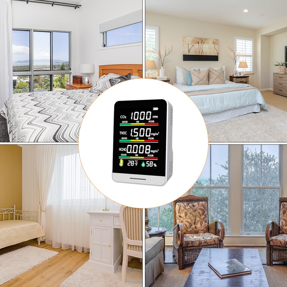 BETOOKY Medidor Portátil y Sensor de de Co2 y Tvoc para Calidad del Aire Batería de 1200ma, Pantalla Lcd para Hogar y Oficina