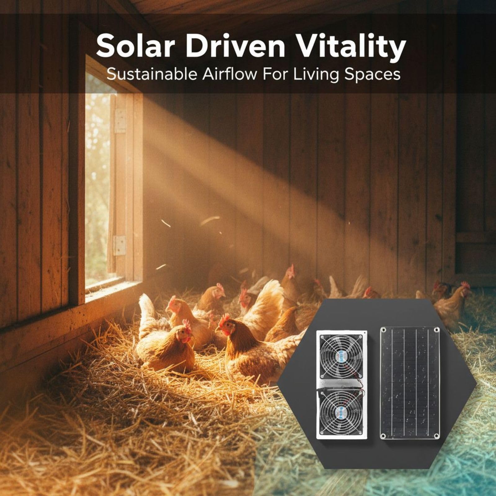 Generisch Set di ventola di scarico solare da 10 W 6 V con due ventole, cavo di prolunga CC da 2 m, 12 accessori, ventilatore a energia solare per pollaio, serra, capanno e cuccia per animali