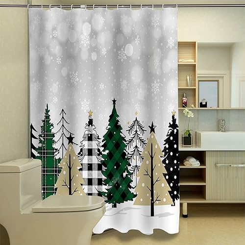 Miniatura 10 de Chriatmas - Cortinas de ducha para baño, juego de cortinas de ducha de tela impermeable de poliéster con ganchos para el hogar, hotel, apartamento,