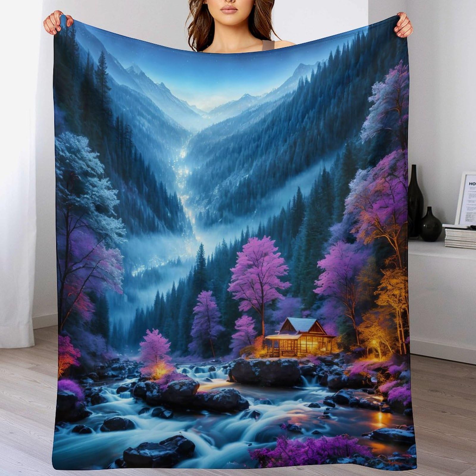 Couverture en flannel paysage impression haute definition premium