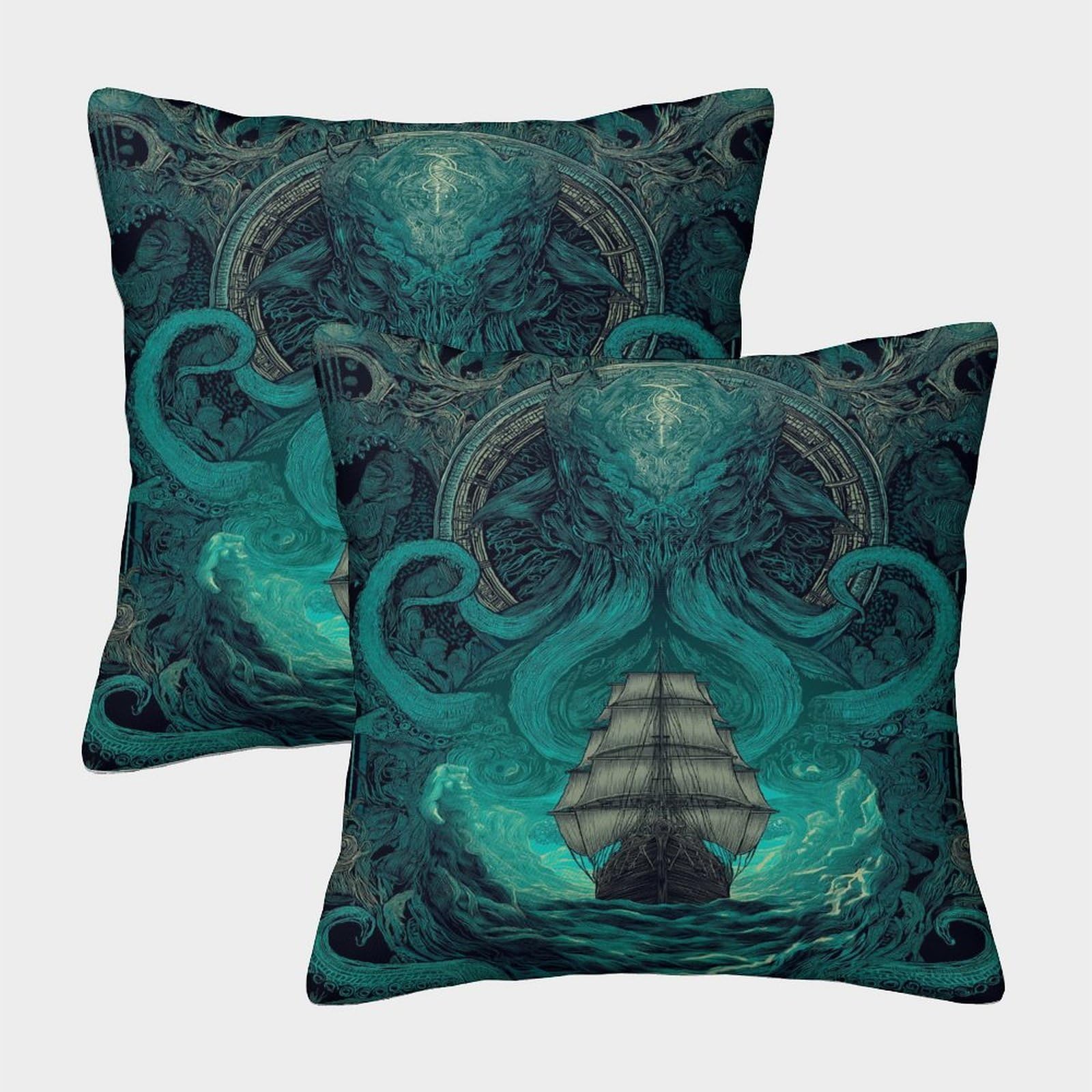 HWEICOIN 3D Printed Cthulhu Square Pillowcases Dinosaurs Square Throw Pillow Decorative Super Soft Pack of 2 for Patio,Couch, Tent, Balcony And Sofa 50x50cm
