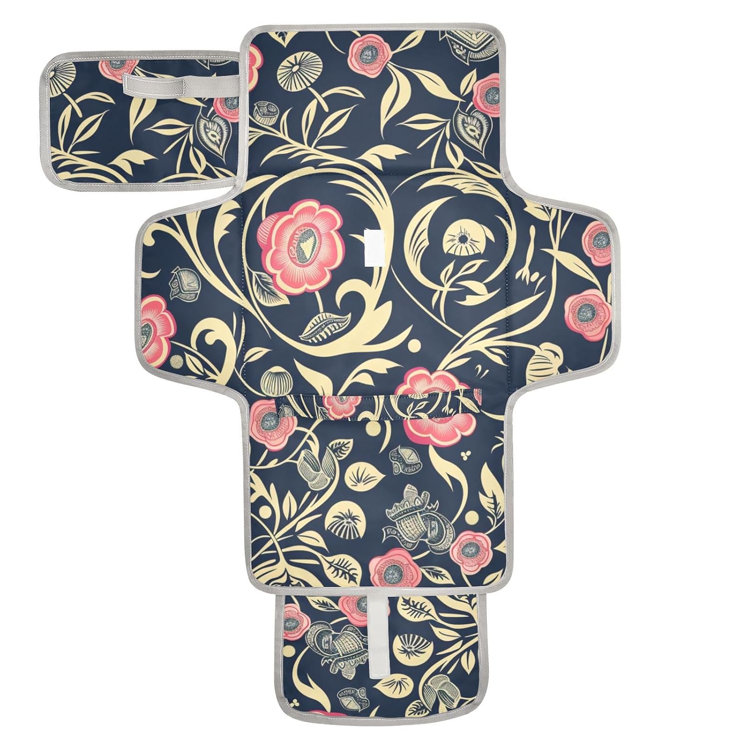 William Morris Style Floral Dark Blue Peach Reusable Changing Pads for Baby with Tissue Pocket Diaper Changing pad Portable with Built-in Pillow cambiadores de pa?ales para Bebes