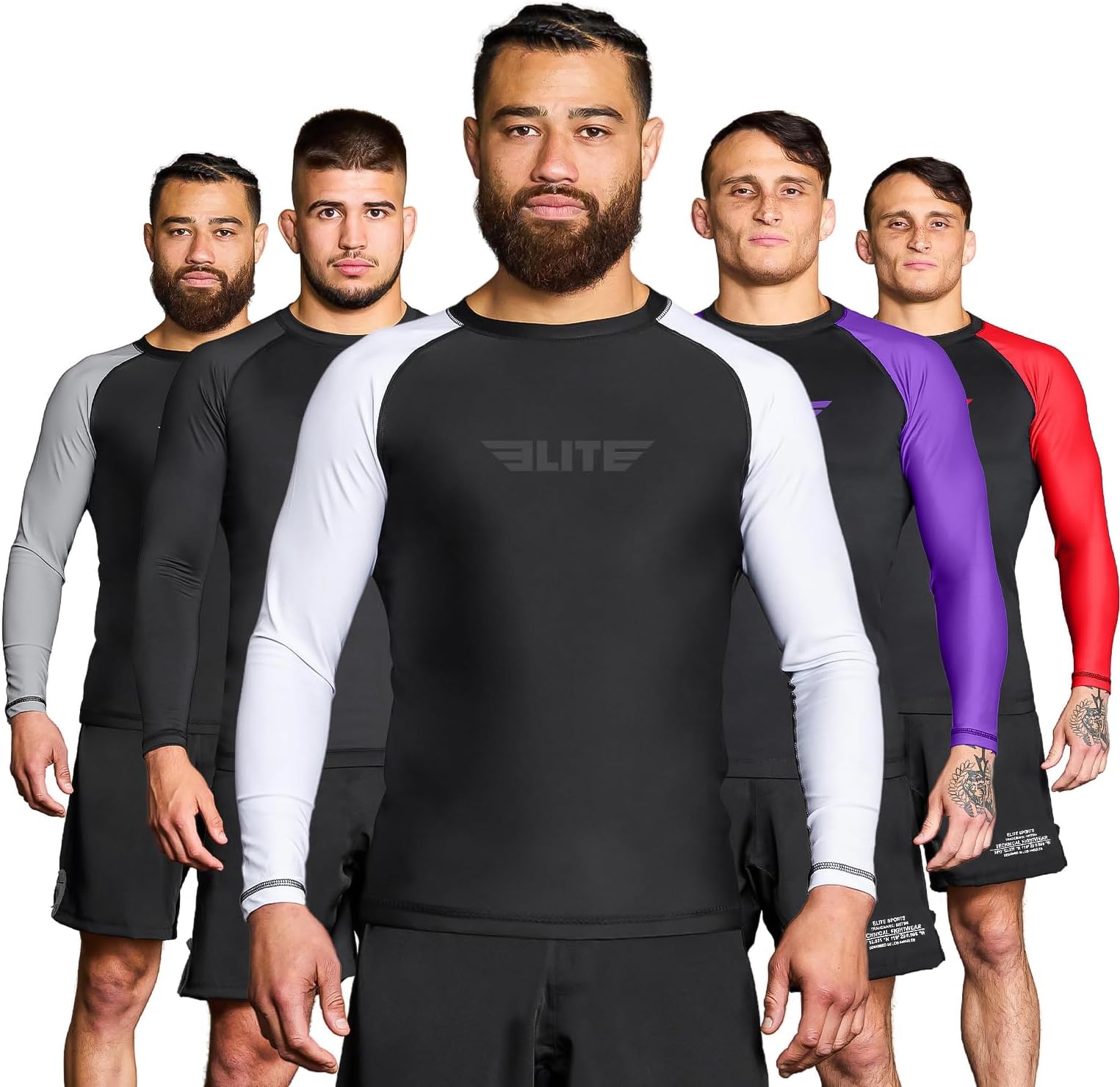 Elite Sports BJJ Jiu Jitsu Rash Guard, Men’s BJJ, No GI, MMA Ranked Full Sleeve Compression Rash Guards