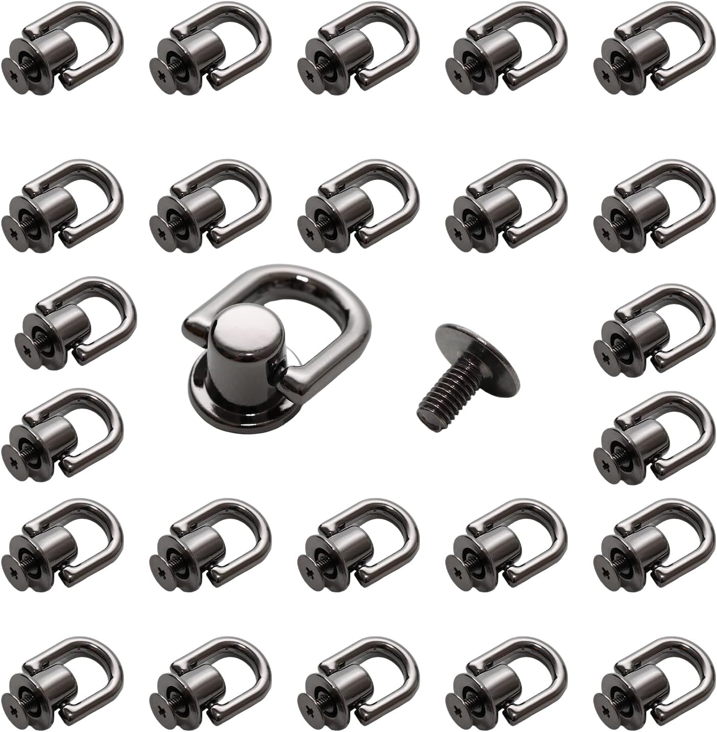 Pocoxll 20Pcs Gun Black Purse Hardware D Ring Rivets，Ball Post Head Buttons Stud Screw for Purse Straps and Leather Crafting
