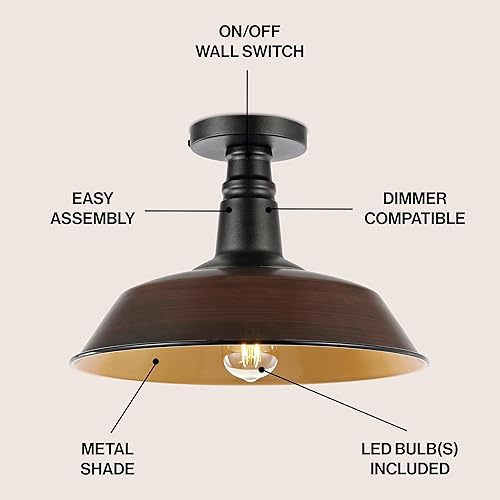 Miniatura 9 de JONATHAN Y JYL9516A Cassidy 14 pulgadas LED de metal semiempotrado de montaje, granja, rústico, industrial, costero, cabaña, transicional,