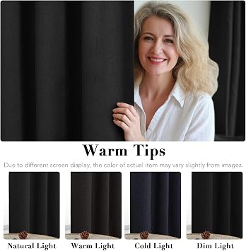 H.VERSAILTEX 100% Blackout Linen Curtains 45 L 2 Panels Black