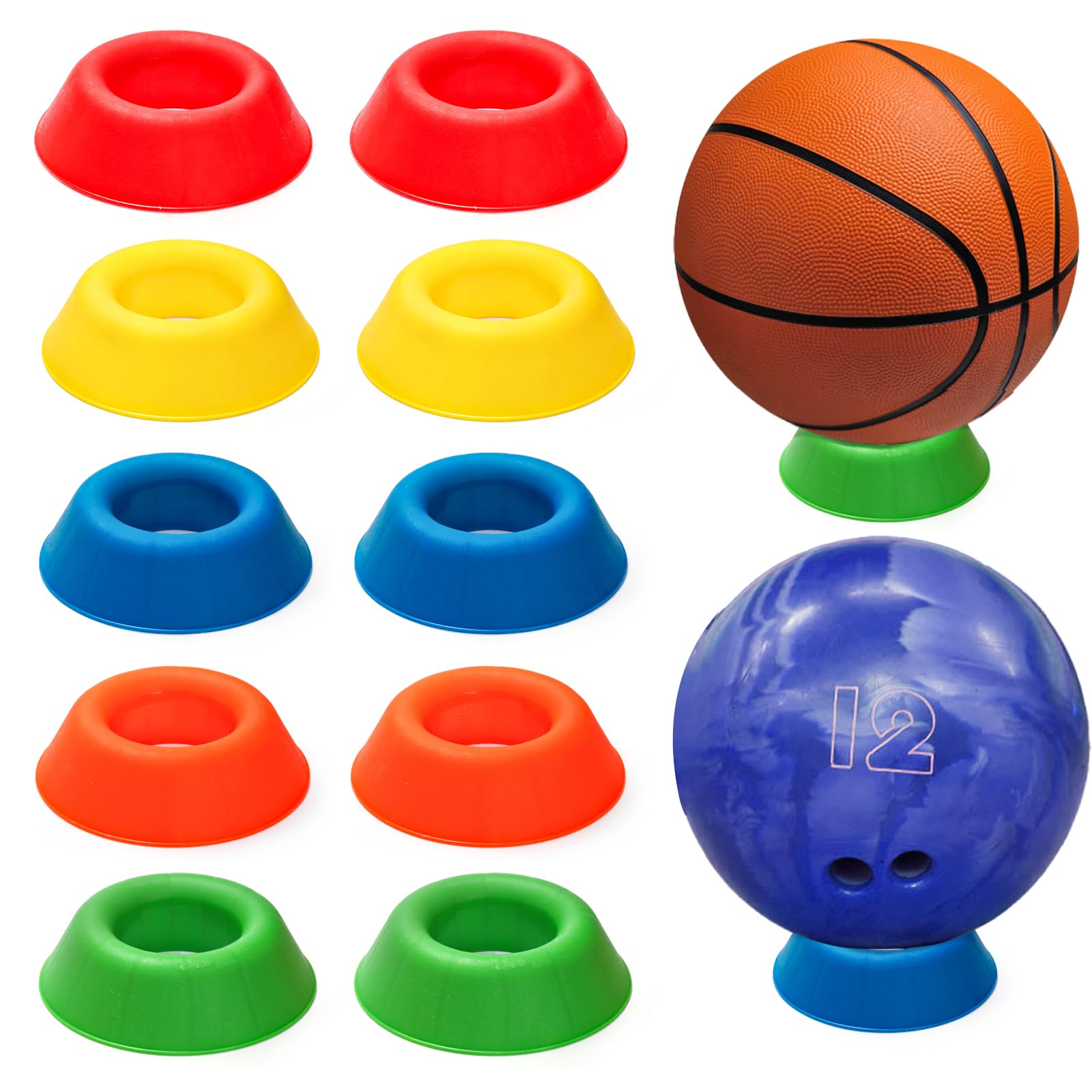 Jucoan 10 Pack Bowling Ball Cup, Heavy Duty Plastic Bowling Ball Holder Stand for Bowling Ball Cleaning Displaying, Sport Ball Display Stand for Basketball Football Volleyball