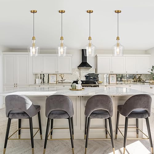 Miniatura 6 de Lámpara colgante de cristal moderna de latón 1 luz de una sola cúpula colgante para isla de cocina, comedor, pasillo, diámetro de 9 pulgadas, E26,