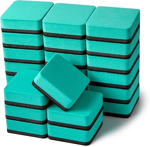 Paquete de 24 borradores magnéticos para pizarra blanca, limpiadores para pizarra, para aula, hogar y oficina (cuadrado, verde)