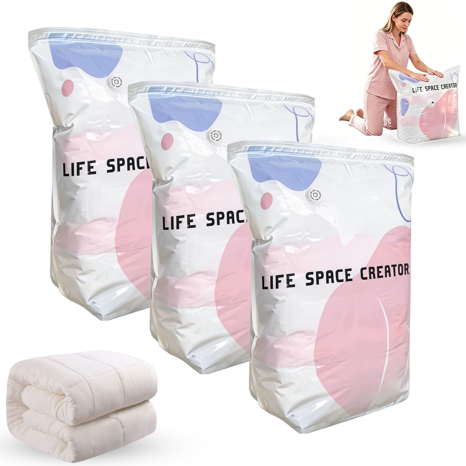 Vacuum Storage Bags 2026 New Vacuum Pack Bags for Clothes Duvet Travel and Home Comforters Blankets Bedding Compression Space Saver (3Pcs 100x80x30cm)