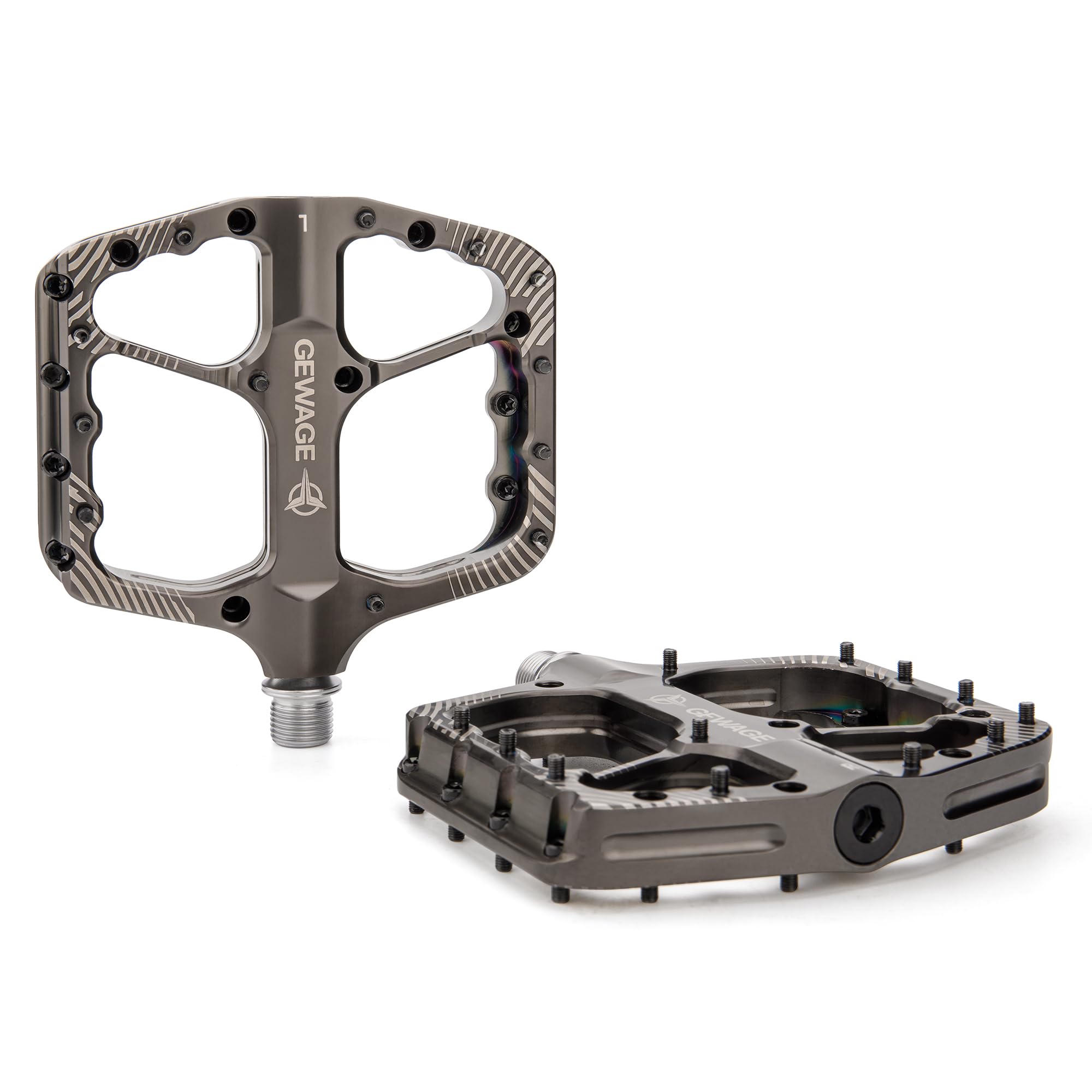 GEWAGE Pedały Rowerowe MTB CNC z Aluminium, Oś ze Stali Chromowanej, Łożyska Kulowe i Uszczelnienie, Antypoślizgowe Piny, 9/16", do MTB, Gravel, Trekking, Trail i Downhill