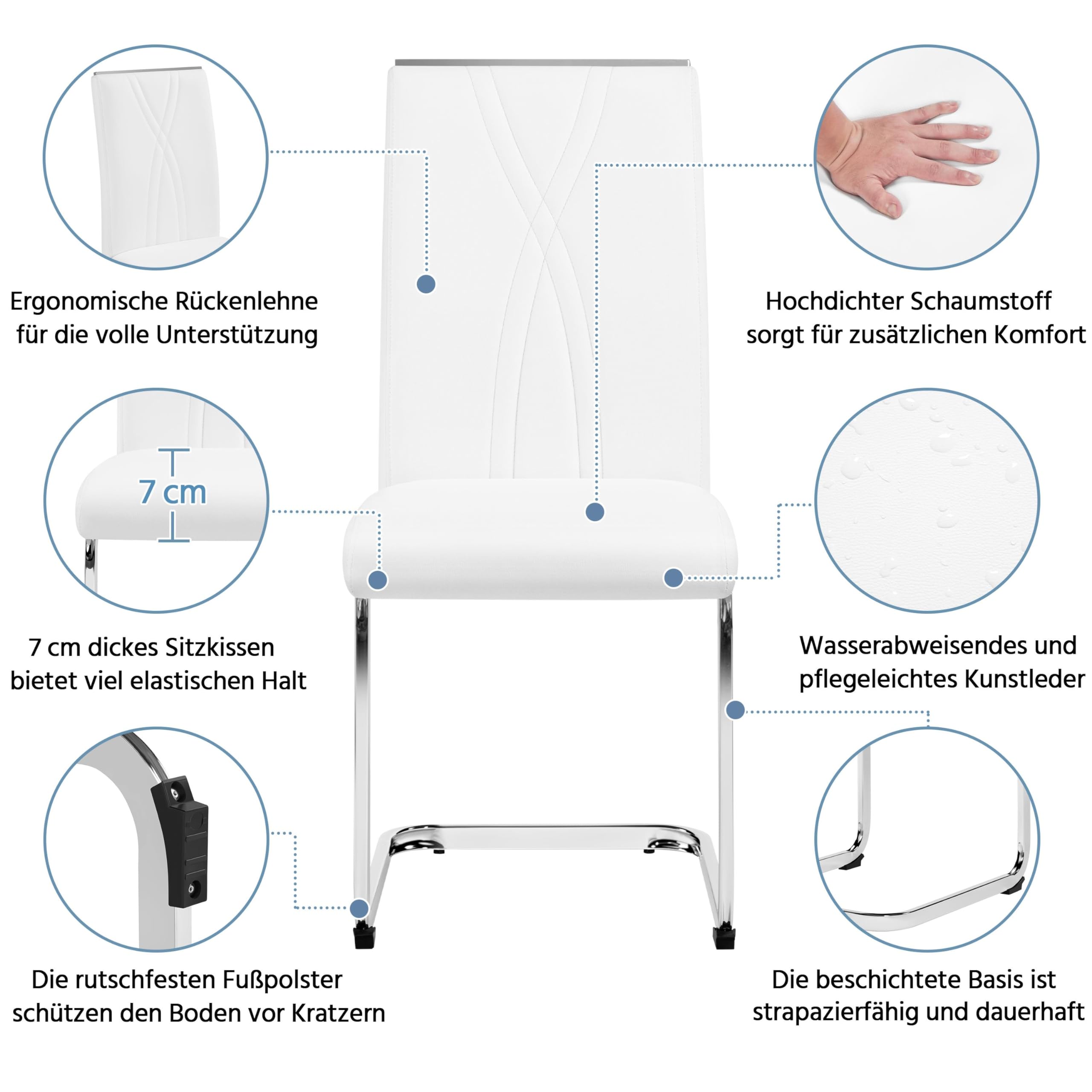 Yaheetech 2er Set Esszimmerstühle mit Metalluntergestell Küchenstuhl Weiß