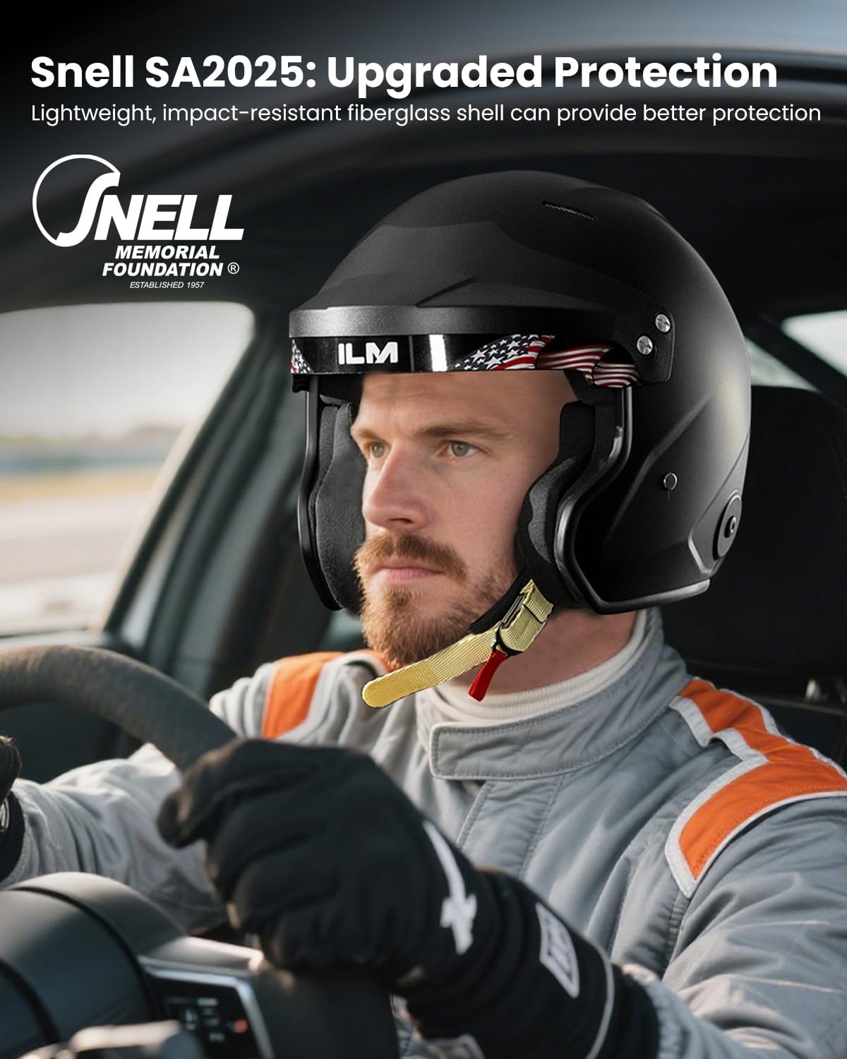 ILM Snell SA2025 Open Face Auto Racing Helmets Lightweight Fiberglass Helmet for Men and Women Model R95