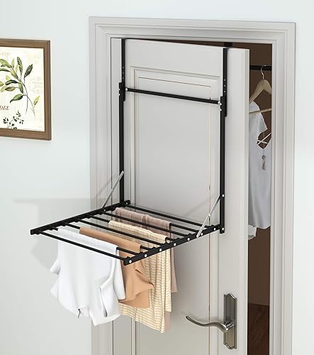 Miniatura 6 de TZAMLI Tendedero plegable para colocar sobre la puerta, para interiores, para colgar en la pared, colgador de ropa, secadora de ropa de metal, color