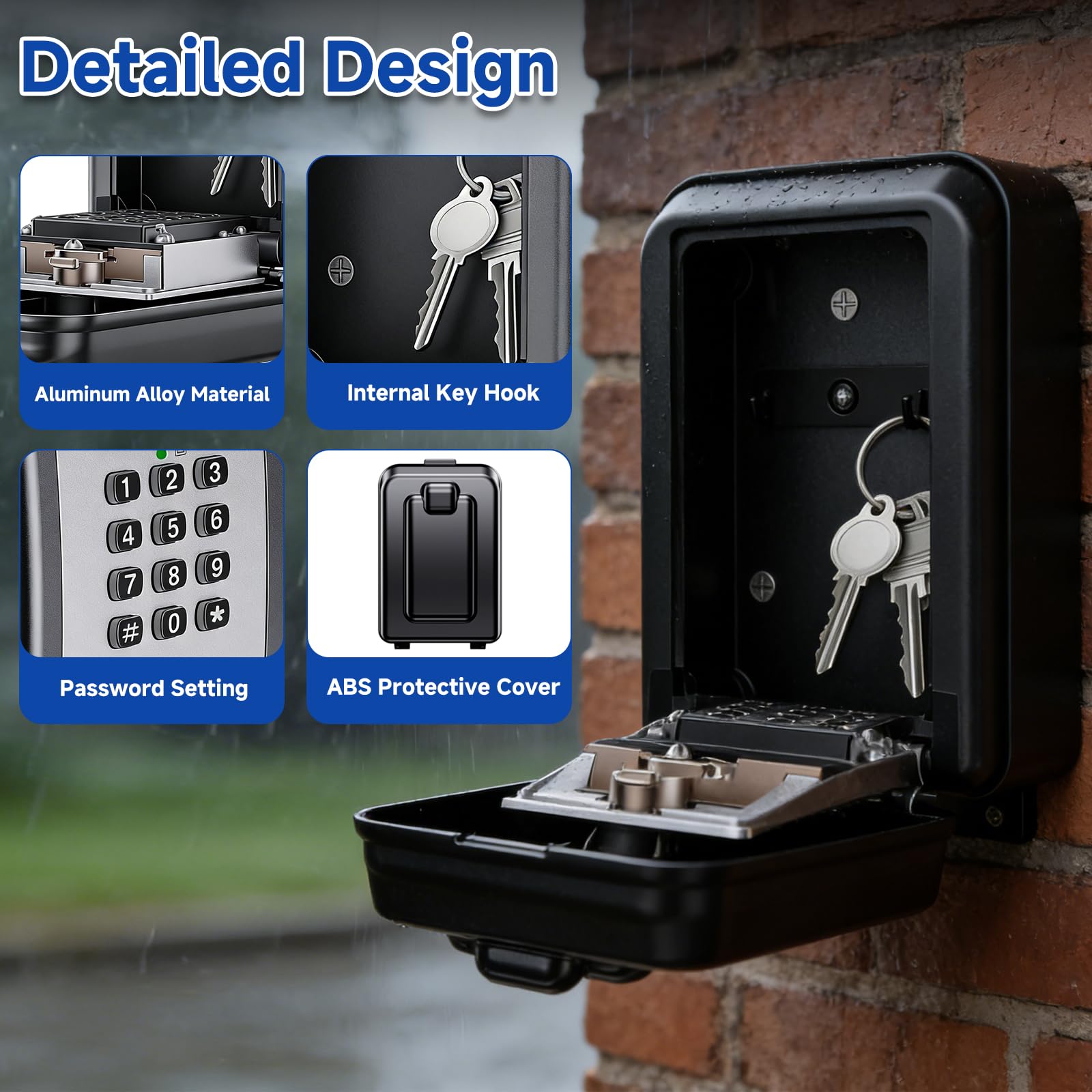 Caja de Seguridad para Llaves, 12 Dígitos Combinación, Impermeable y de Gran Capacidad, Caja Fuerte Pared Exterior para Hogar, Oficina, Garaje, Escuela, Código Restablecible
