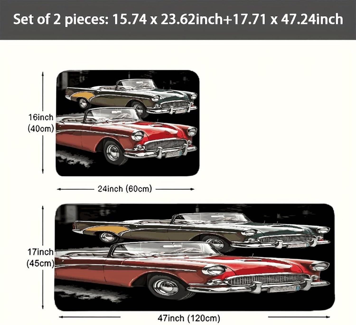 Classic Car Roadsters Old Fashioned Kitchen Mat Kitchen Rug Set | Kitchen Rugs Flannel Velvety Washable breathable Water Absorbent Soft ，kitchen utensils for Kitchen, Floor,Laundry