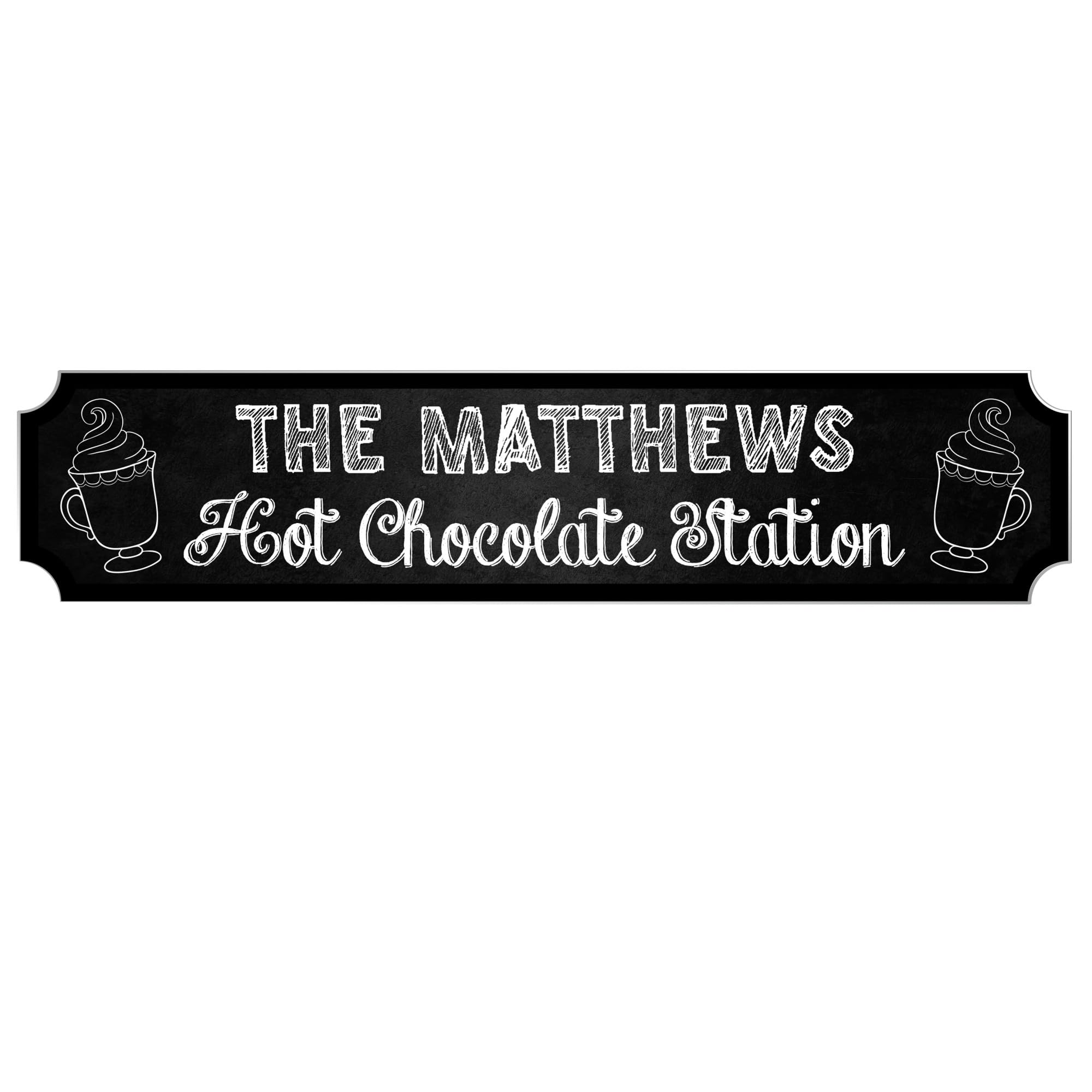 Personalised Hot Chocolate Station Sign - Custom Family Name Plaque for Kitchen Decor, Indoor or Outdoor Use (Acrylic Indoor & Outdoor Use, Large 440mm x 90mm)