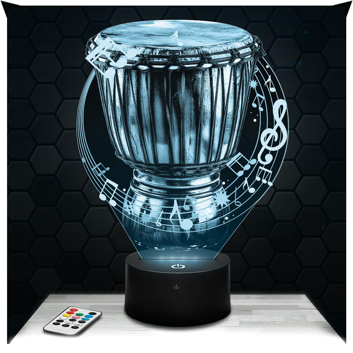 Lampephoto.fr - 3D Percussion Djembe Lamp Gift Percussion Djembe Music Instrument Musician, Touch LED Night Light, 3D Hologram Effect, Christmas Birthday Gift Idea for Boy or Girl