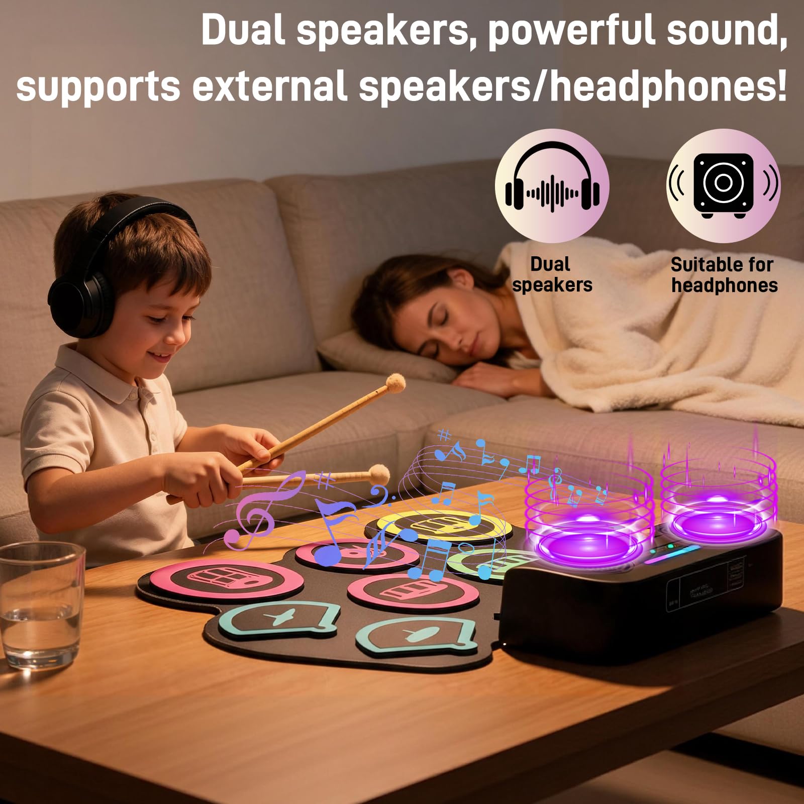 Set di batteria elettronica a 9 pad, con due pedali e bacchette, kit E-Drum portatile arrotolabile in silicone, adatto a bambini e principianti, regalo ideale strumento musicale