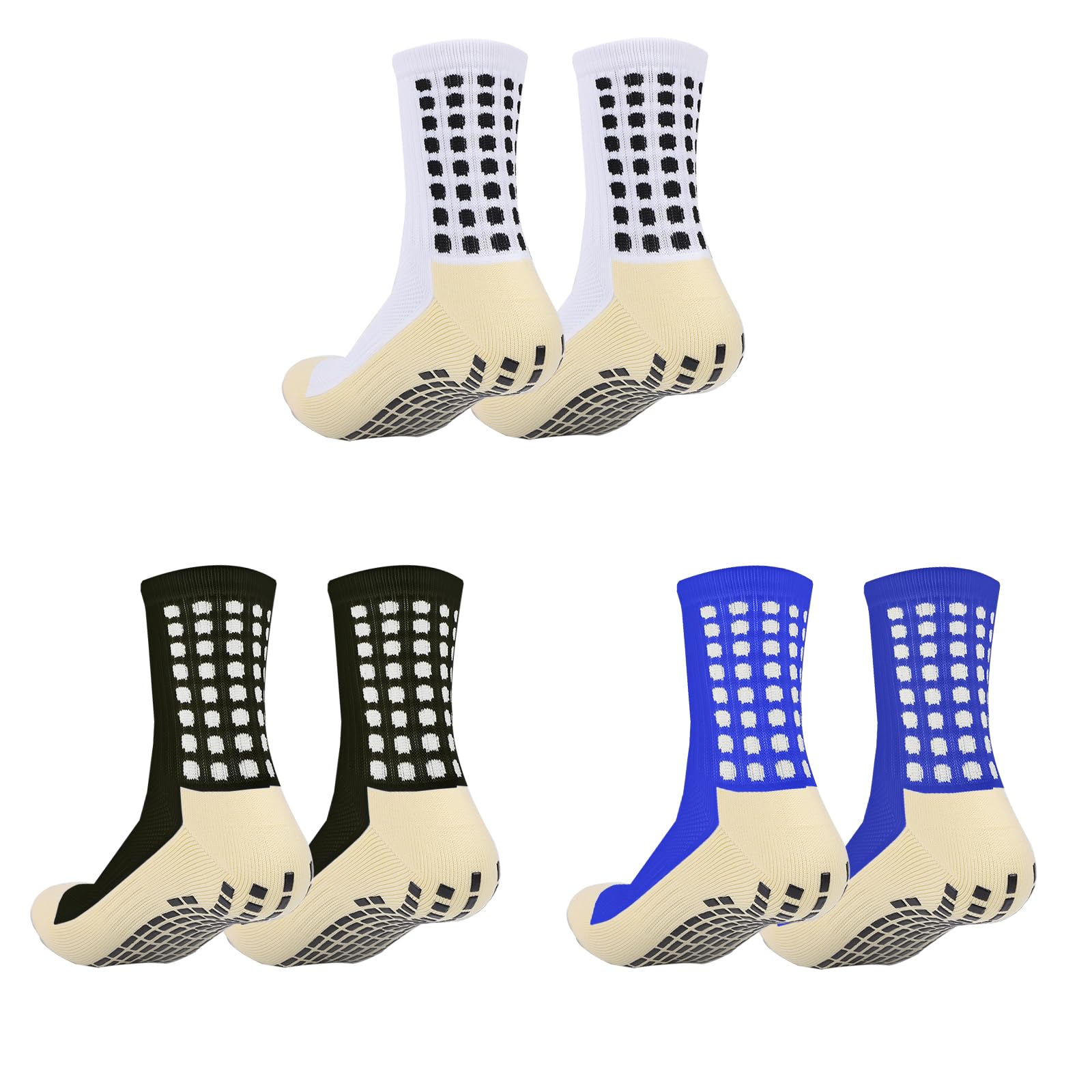 BNPHSIN 3 Pairs Football Grip Socks for Men, Anti-slip Football Sock, Grip Socks Soccer Socks with Rubber Dots Athletic Socks for Football Basketball Soccer Volleyball Yoga Running Hiking