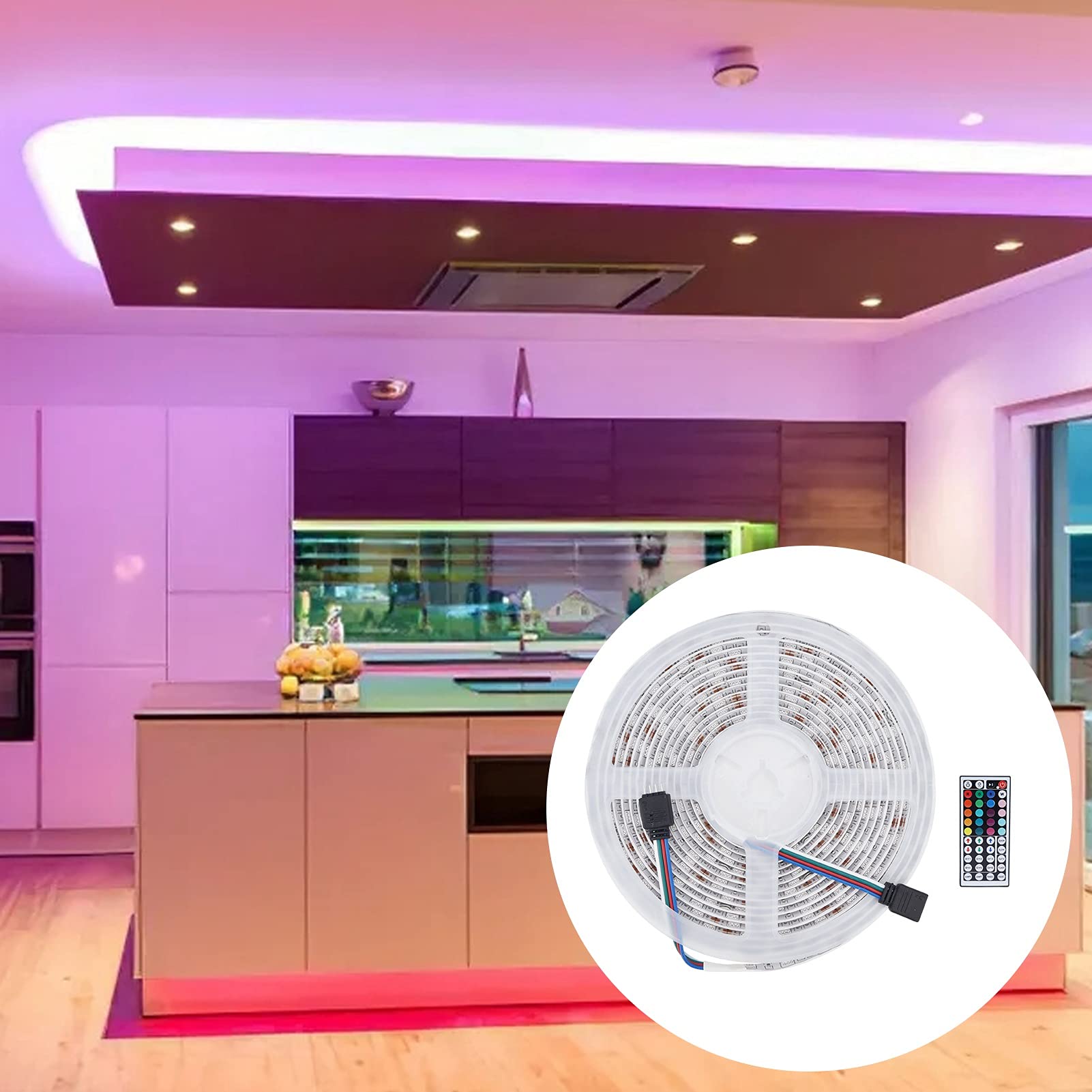 5050 Taśma świetlna RGB Wodoodporna 16,4 stopy, 300 diod LED Elastyczny zestaw taśm LED zmieniający kolor z 44-klawiszowym pilotem, Wodoodporne diody LED do dekoracji świątecznych, Pokój Strona główna