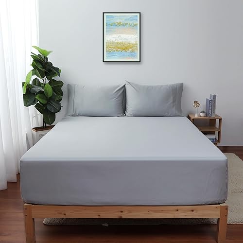 Sábana bajera ajustable tamaño individual XL, color gris, 100% algodón egipcio de 600 hilos, bolsillo profundo de 16 pulgadas (1 sábana inferior