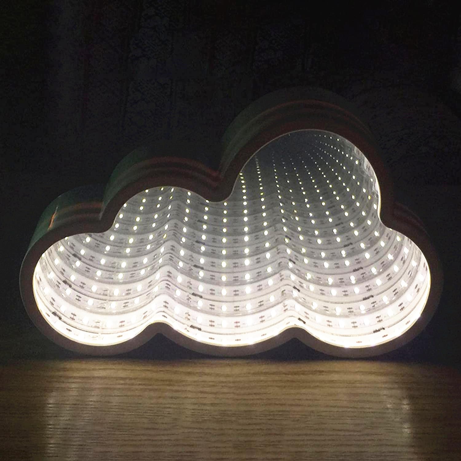 LED Night Lamp, Tunnel Light 3D Infinity Mirror Light Cute Heart Wall Decor Lights for Christmas Party Room Wedding Decor (Clouds)