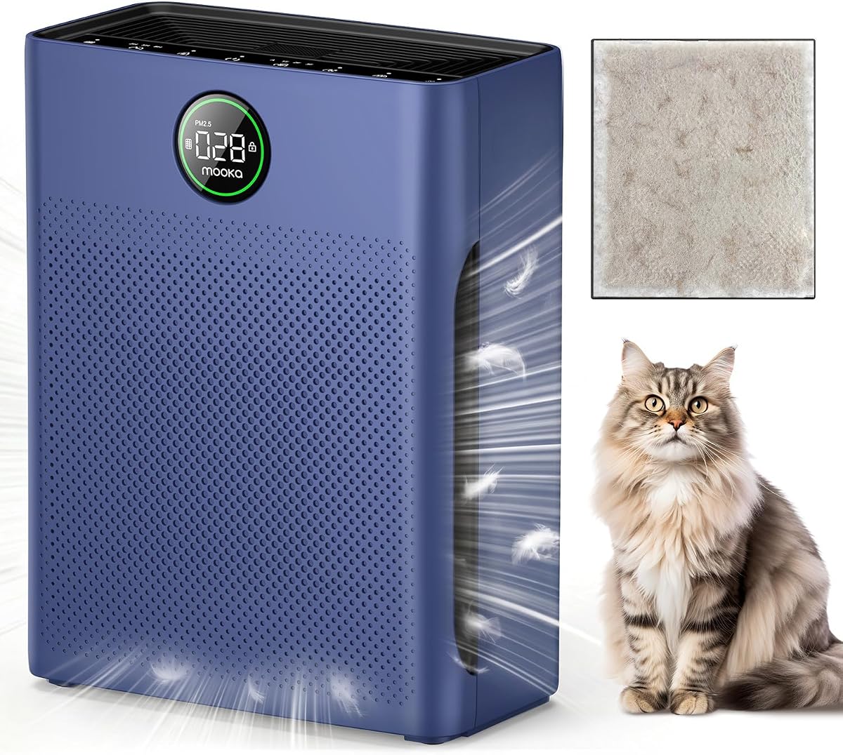 Purificadores de aire para el hogar habitación grande de hasta 2200 pies cuadrados, purificador de aire MOOKA para mascotas domésticas con filtro lavable, pantalla PM 2.5 Sensor de calidad del aire limpiador de aire para dormitorio, dormitorio, mascotas, oficina PR1 (azul)