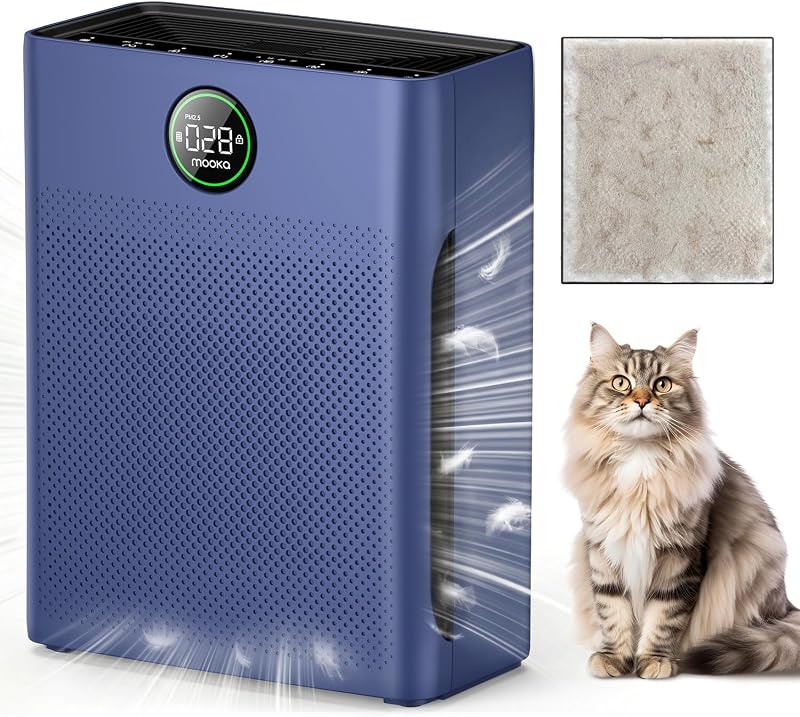 Purificadores de aire para el hogar habitación grande de hasta 2200 pies cuadrados, purificador de aire MOOKA para mascotas domésticas con filtro lavable, pantalla PM 2.5 Sensor de calidad del aire limpiador de aire para dormitorio, dormitorio, mascotas, oficina PR1 (azul)