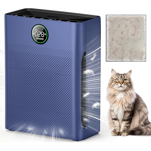 Air Purifiers for Home Large Room up to 2200sq.ft, MOOKA Air purifier for Home Pets with Washable Filter, PM 2.5 Display Air Quality Sensor Air Cleaner for Bedroom, Dorm room, Pets, Office PR1 (Blue)