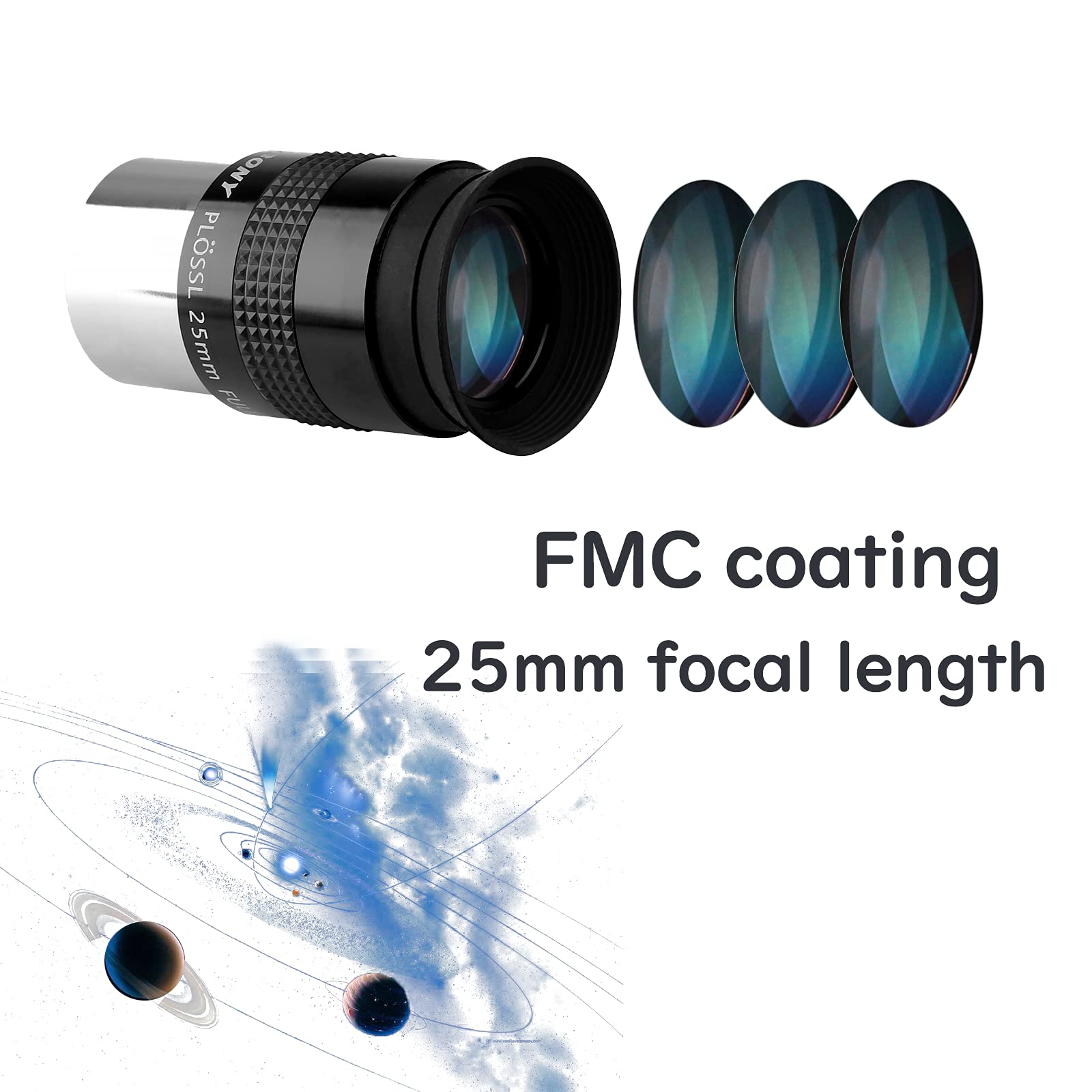 SVBONY SV131 Oculare Plossl da 25 mm, per obiettivi di telescopi da 3,2 cm, design a 4 elementi, campo visivo di 48 gradi, con filtro filettato