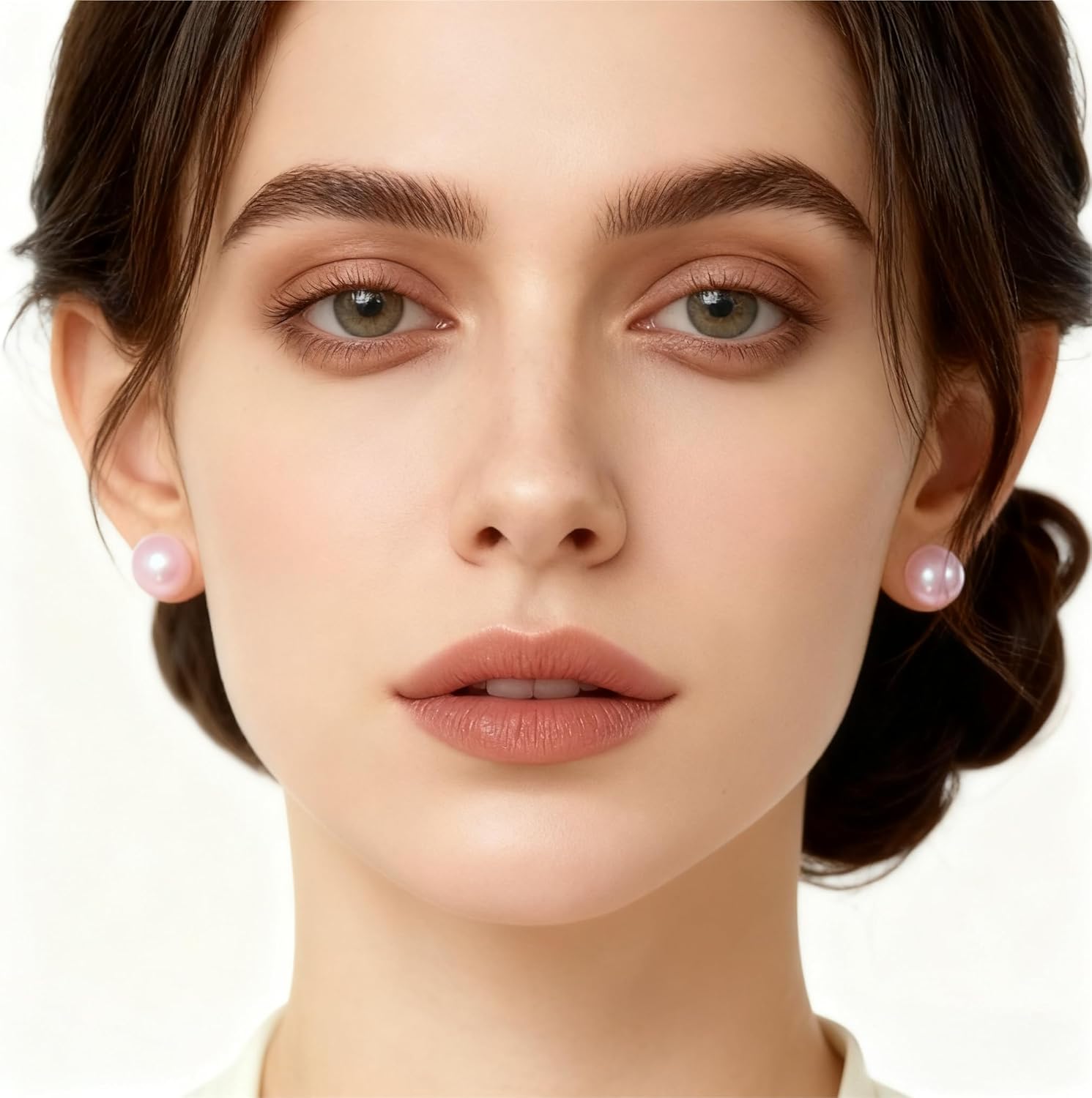 8, 10, 12, 14mm White Pinkish, Warm Pale Pink Luster Faux Pearl S925 Sterling Silver Stud Earrings | Hypoallergenic Rich Radiance Round Pearl Studs | Appropriate Size Earrings for Ladies Daily Wear & Gift - Image 3