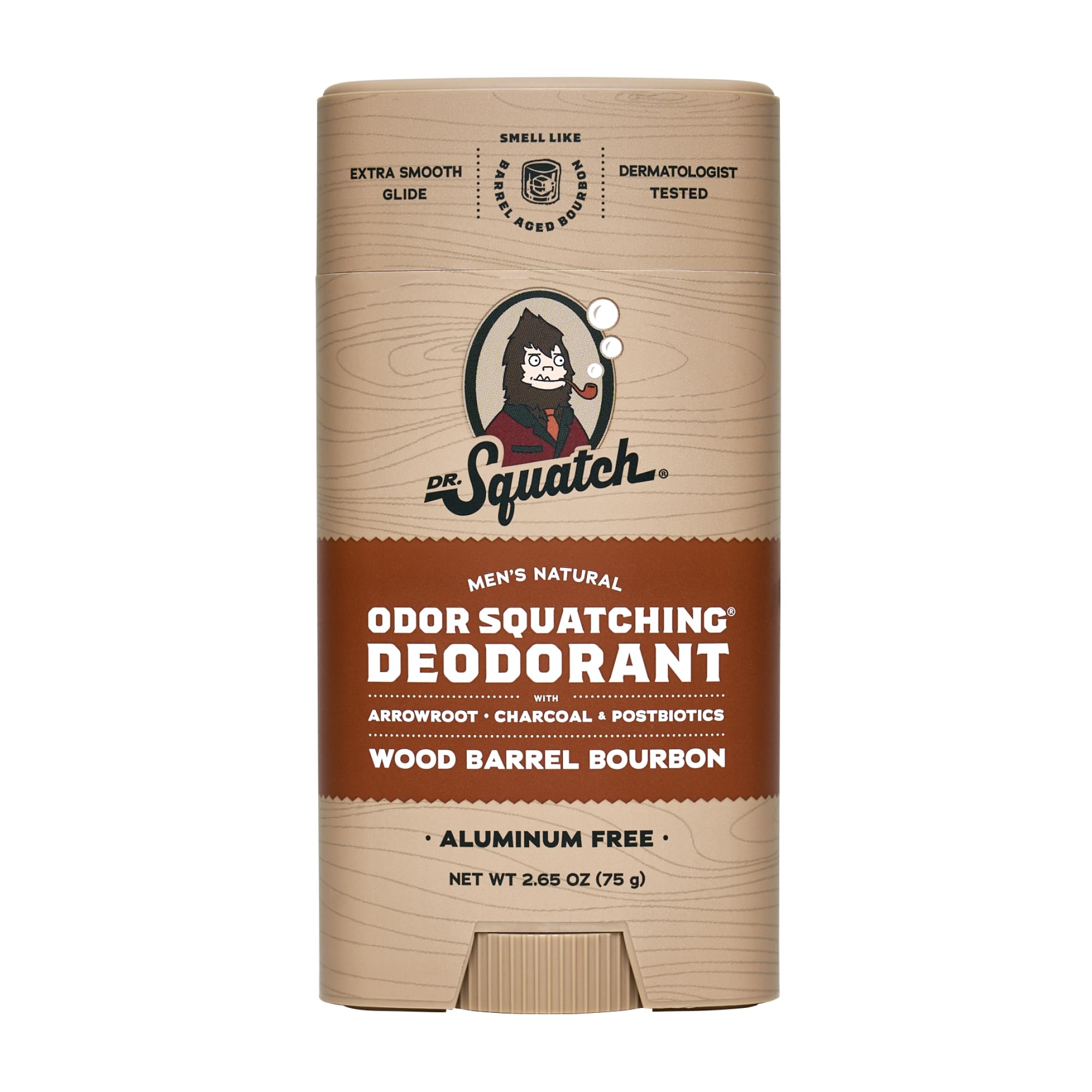 Dr. Squatch Natural Men’s Deodorant – Aluminum Free Natural Deodorant Men with Charcoal & Postbiotics for 72-Hour Odor Protection – Wood Barrel Bourbon, 2.65oz Stick