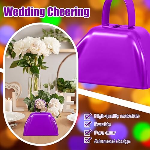 Miniatura 4 de Boao 100 cencerros de metal con asa para eventos deportivos, campanas de vaca pequeñas, campanas ruidosas, campanas de llamada para bodas, juegos de