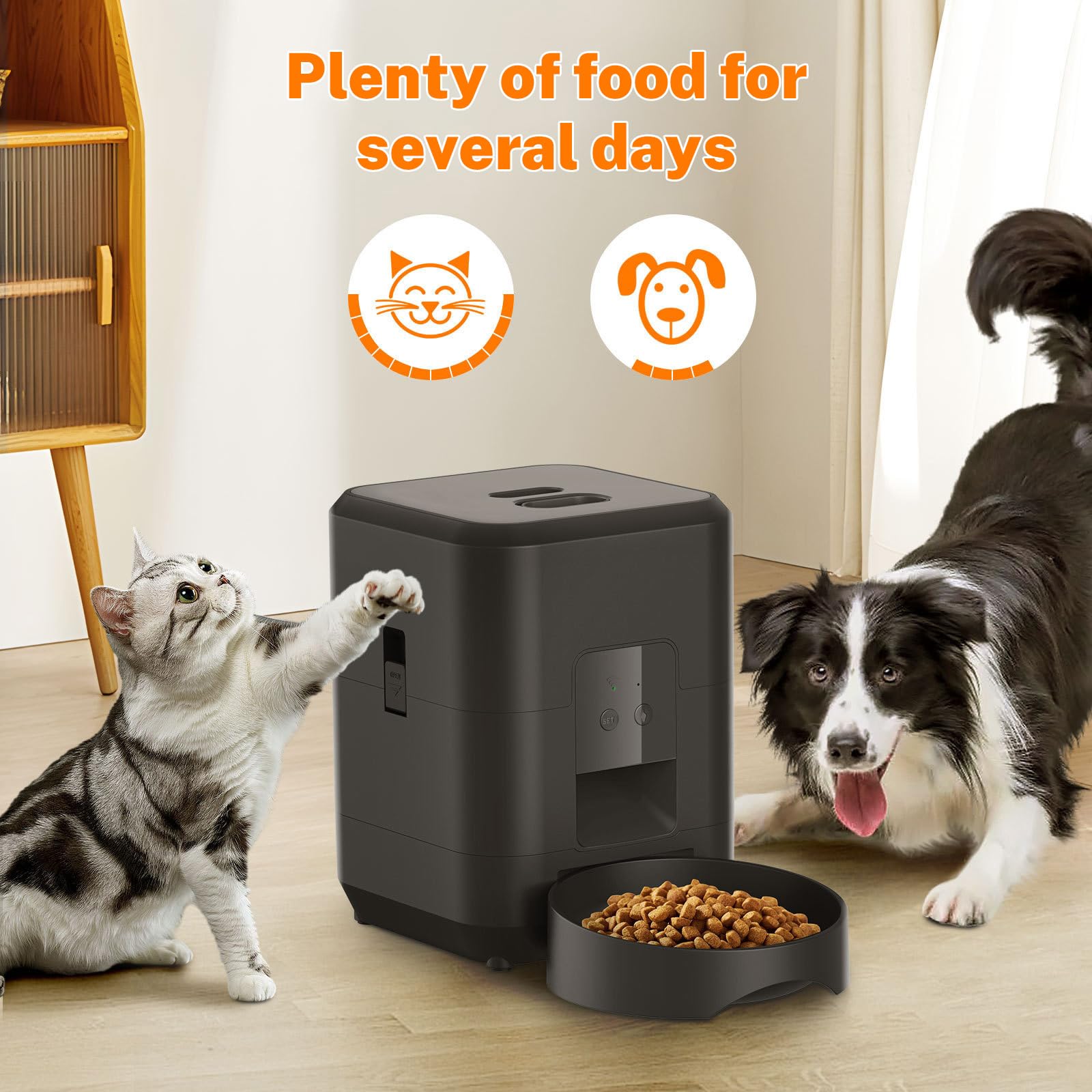 2 L Colpisci/WiFi Distributore crocchette Gatto Automatico, Mangiatoie Timer per Gatti/Cani con Funzione Memoria, Display LED, Adatto per Gatti E Cani Piccoli (Bianco - Touch)