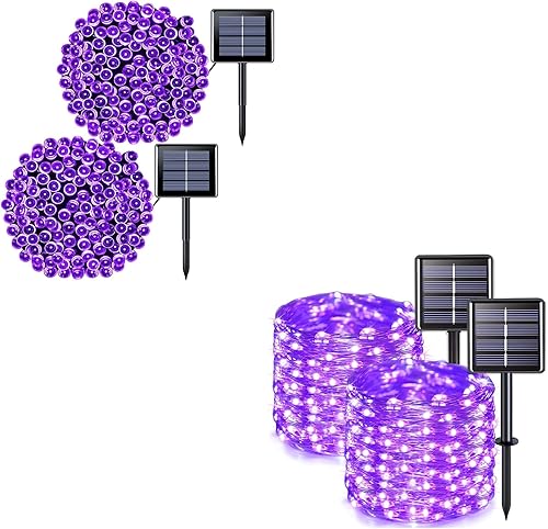 JMEXSUSS Luces solares de Halloween moradas (cadena de luces solares y luces de hadas solares)