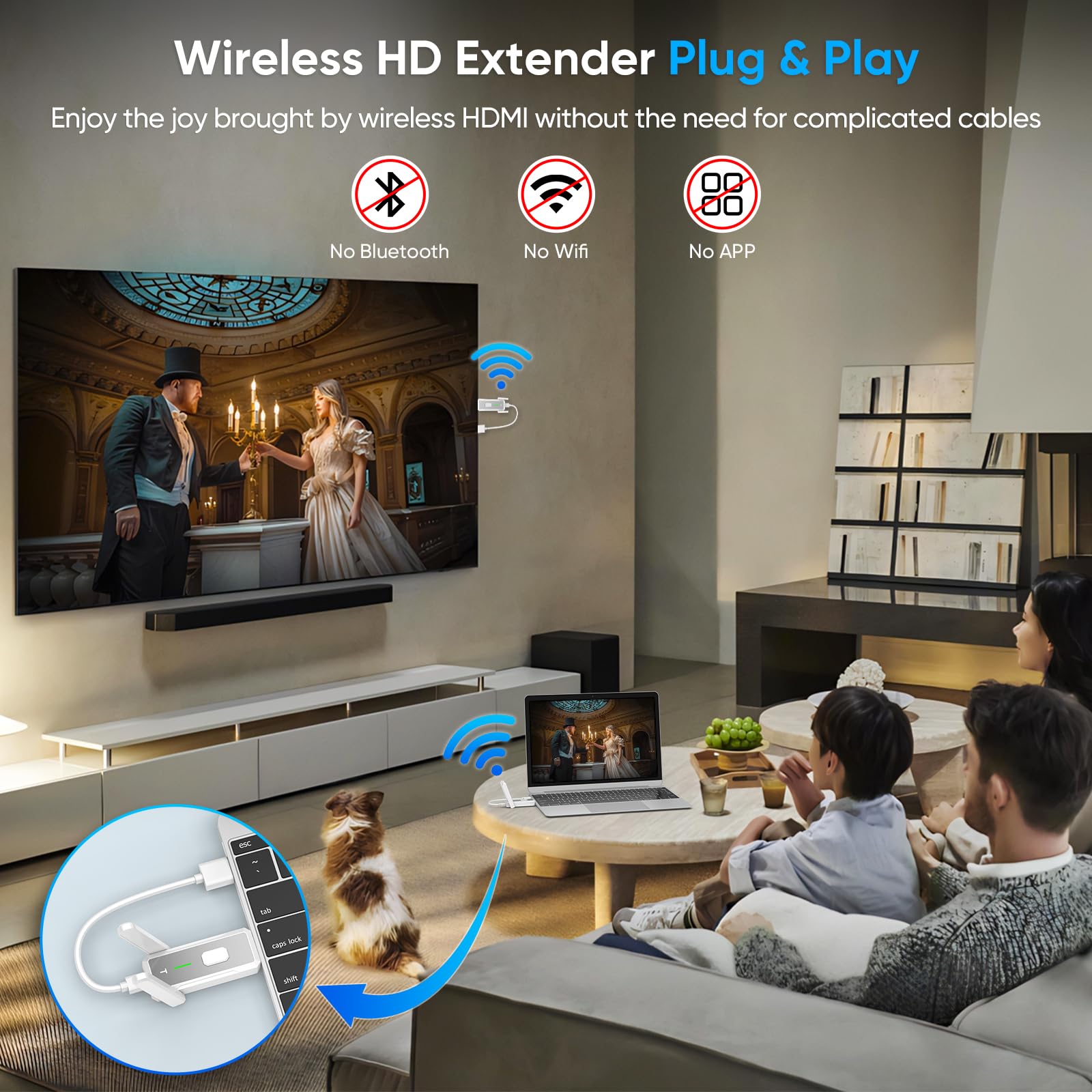 Bezprzewodowy nadajnik i odbiornik HDMI, 150 m, dekodowanie 4K, wyjście 1080p, Plug & Play, przenośna podwójna antena 2,4 g/5 g, do strumieniowego przesyłania wideo i audio do monitora z laptopa