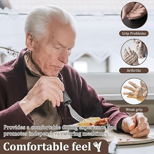 Miniatura 6 de Juego de utensilios adaptativos, agarre débil y ayudas para discapacitados y Parkinson, suministros especiales pesados, utensilios de Parkinson,