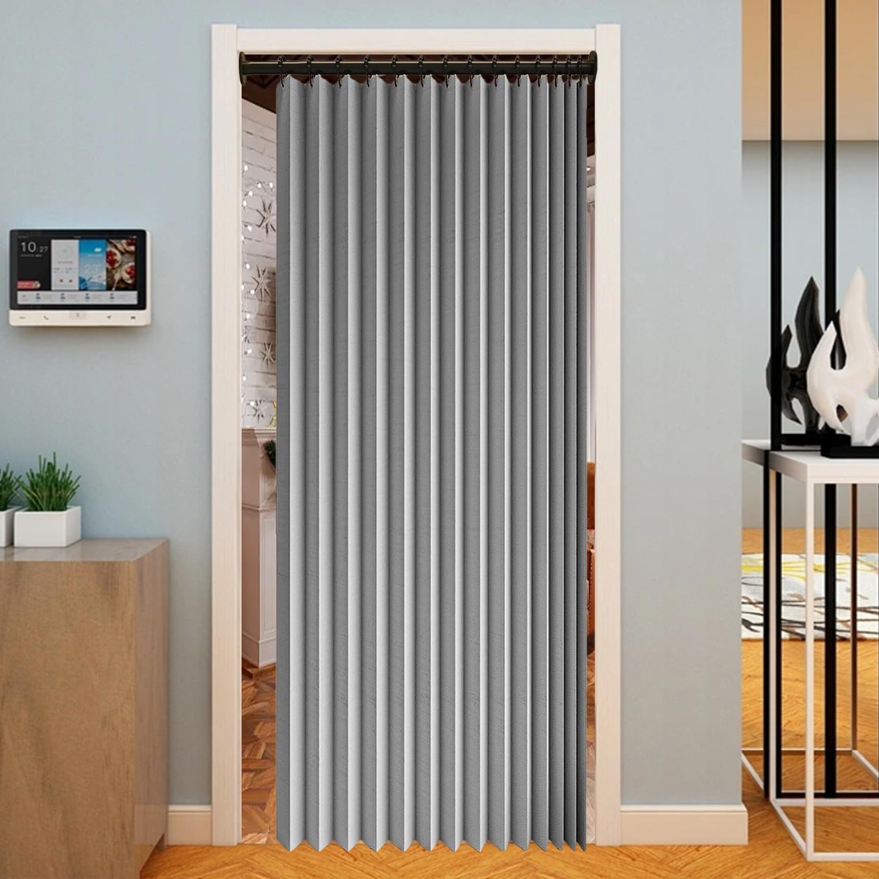 Rideau accordéon porte 250 x 170 cm gris, séparateur de pièce pliable pour salon et balcon moderne