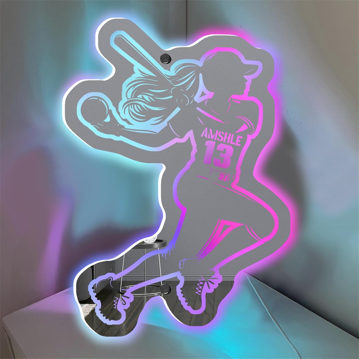 Personalized Baseball Led Mirror Light Custom Baseball Player Name Mirror Light up Sign Acrylic Baseball Mirror Wall Art Birthday Christmas Anniversary Baseball Gifts,Style 1-Baseball-3