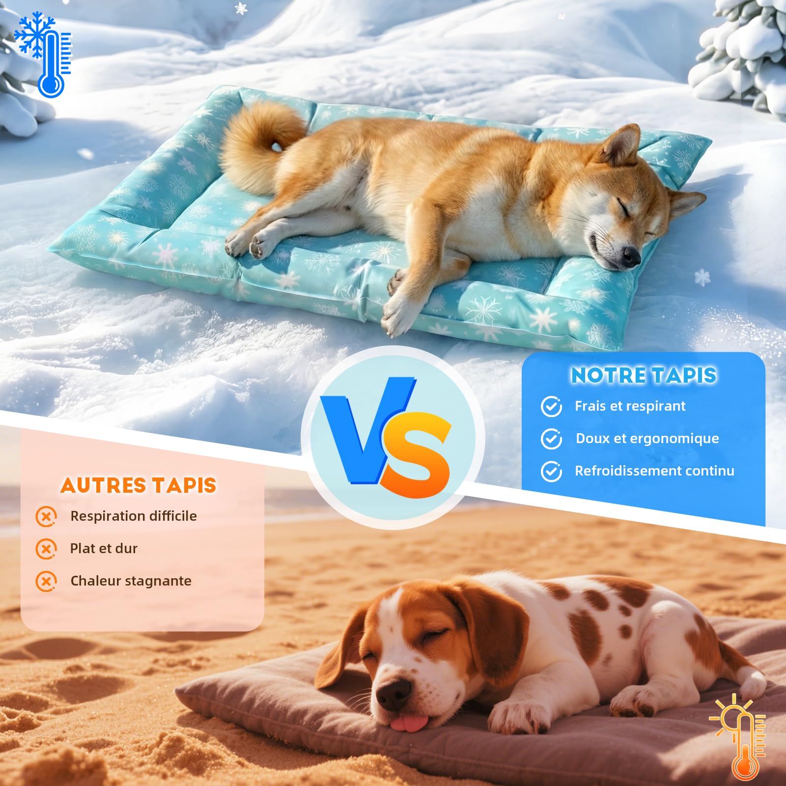 Pawtasy Tapis Rafraichissant pour Chien et Chats - Refroidissement Gel Non Toxique pour Animaux de Compagnie - Fraicheur Refrigerant Chat M 76 x 66 cm