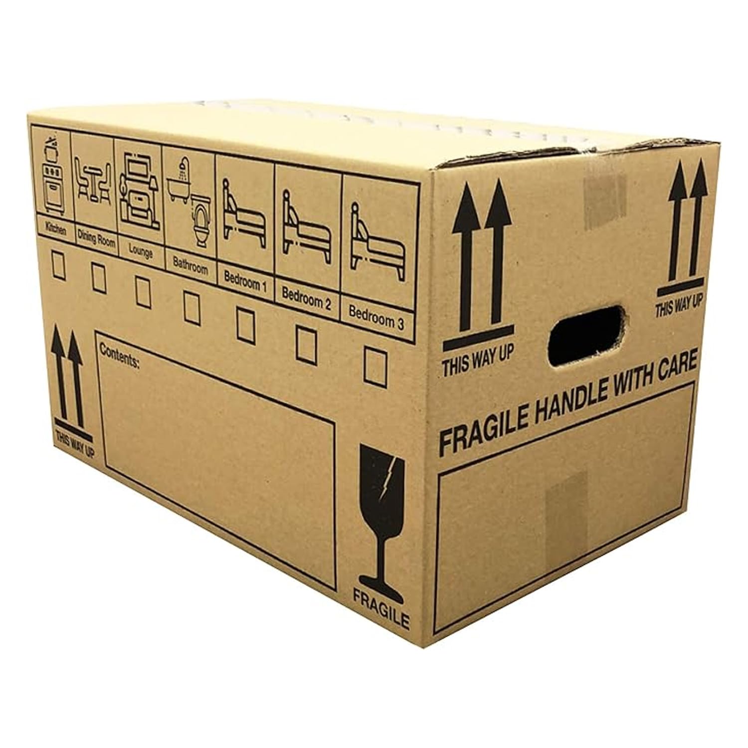 Star Supplies Brown Pack Of 5 Strong 44 Litres Printed Removal House Moving Boxes 47Cm X 31.5Cm X 27Cm With Built In Carry Handles & Tick List