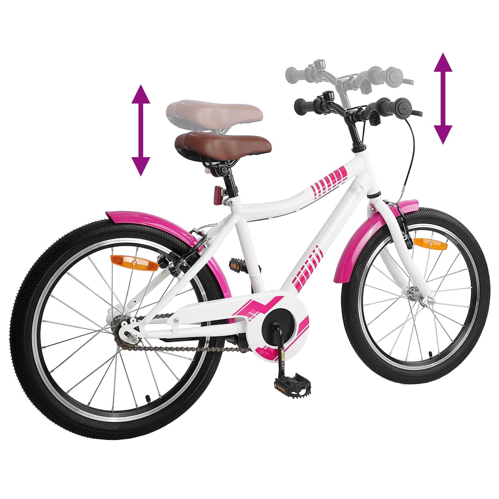 Kinderfahrrad 18 Zoll für 5-7 Jahre, verstellbares Fahrrad mit Stahlrahmen, Rücktrittbremse und Schutzblech, 123 x 51 x 78 cm, Lila
